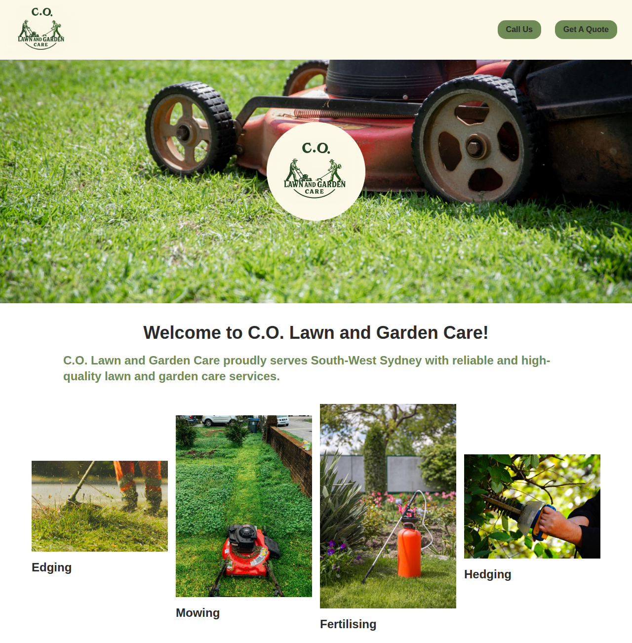 C.O. Lawn and Garden Care website homepage screenshot