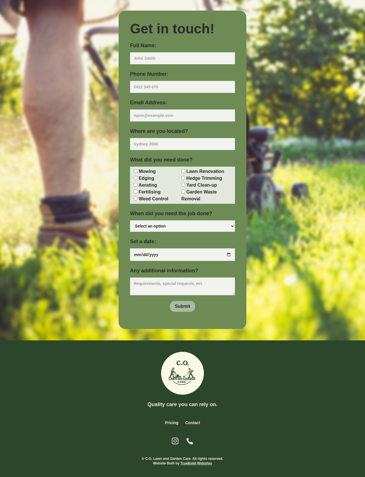 C.O. Lawn and Garden Care website second page screenshot